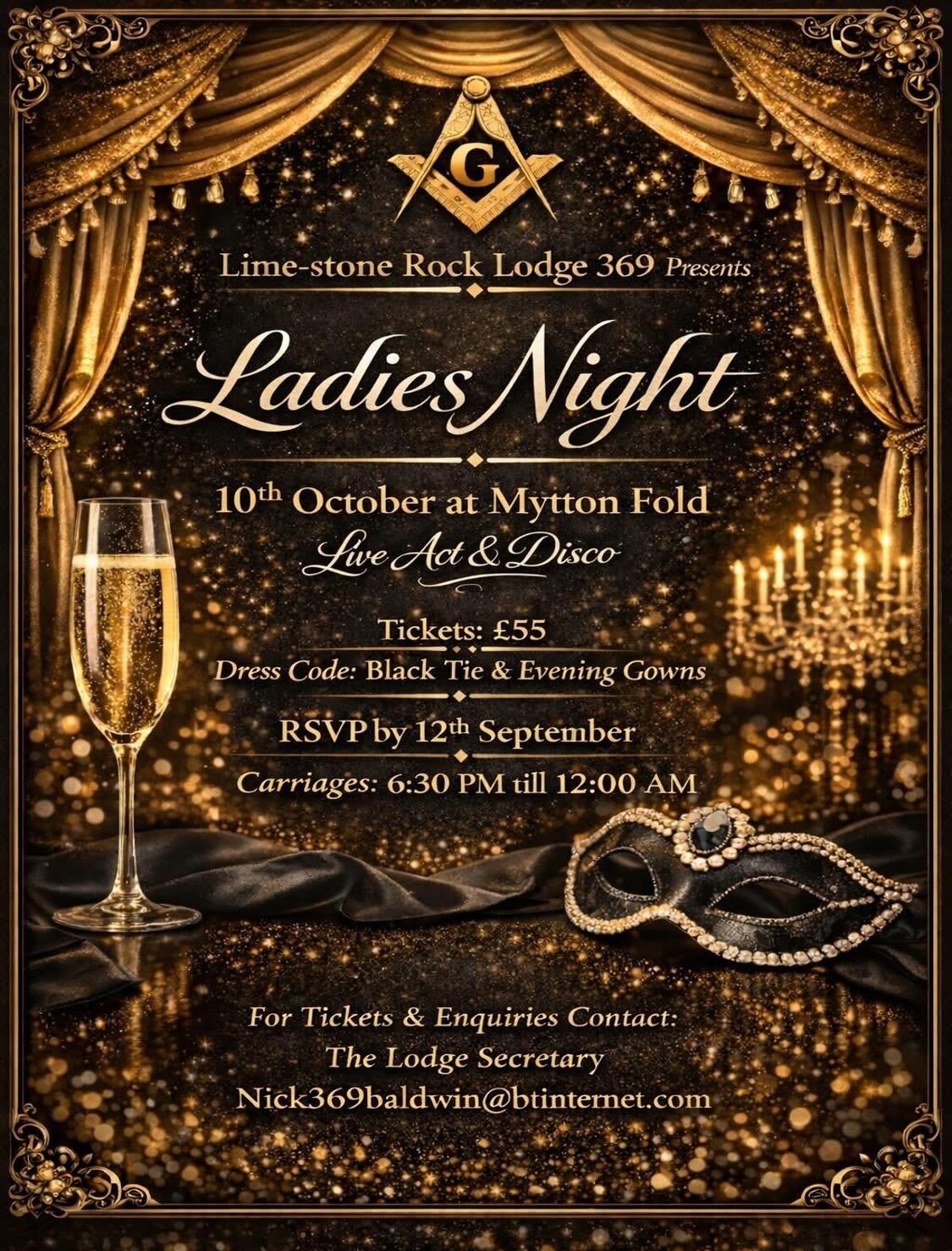 Limestone Rock Lodge Ladies Night on 10 October 2026 at Mytton Fold